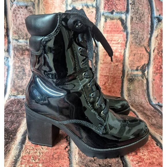 Flexi Boots Womens 7 Bootie Lace Up Side Zip High Block Heel Witchy Goth MINT - Picture 4 of 12